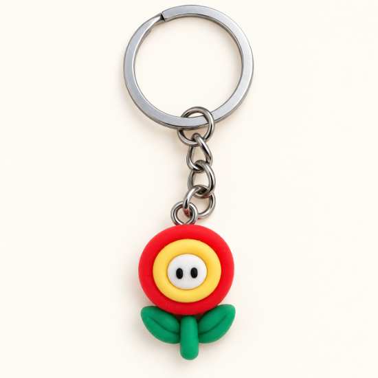 Imagem de Chaveiro Flor Vermelha Estilo Mario Bros – Acessório Geek Kawaii Gamer para Chaves, Bolsas e Mochilas