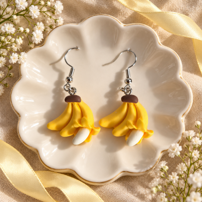 Imagem de Brinco Kawaii Cachinho de Bananas Amarelas Descascadas – Bijuteria Feminina Fofa Estilo Japonês