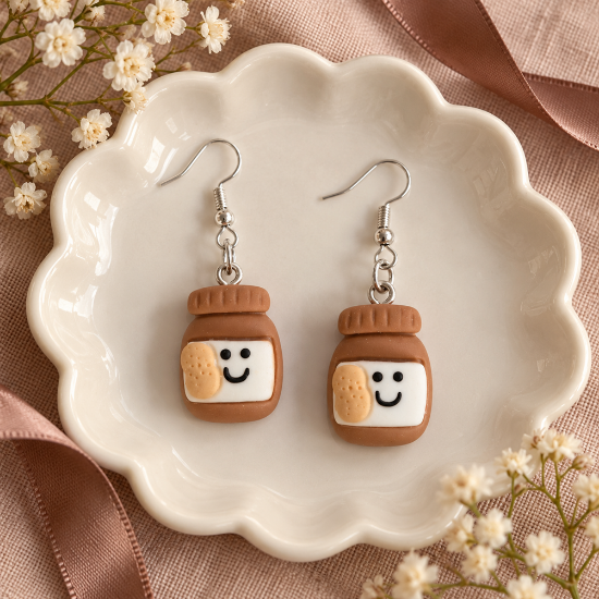 Imagem de Brinco Kawaii Pote de Creme de Chocolate com Biscoito – Bijuteria Feminina Fofa Estilo Japonês